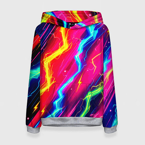 Женская толстовка Абстракция из неоновых молний - нейроарт / 3D-Меланж – фото 1