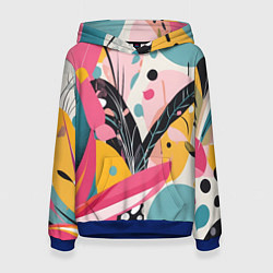 Толстовка-худи женская Листья цветы абстракция, цвет: 3D-синий