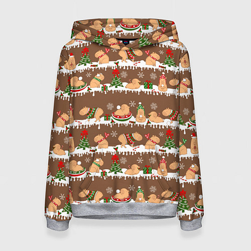 Женская толстовка Капибары на Новый год и Рождество зимой / 3D-Меланж – фото 1