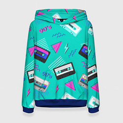 Толстовка-худи женская Бирюзовая кассета из 90-х, цвет: 3D-синий