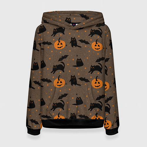 Женская толстовка Хэллоуин и кот / 3D-Черный – фото 1