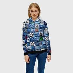 Толстовка-худи женская Геймерский пиксельный пэчворк, цвет: 3D-черный — фото 2