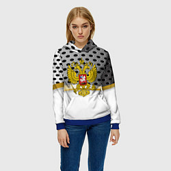 Толстовка-худи женская Россия броня герб, цвет: 3D-синий — фото 2