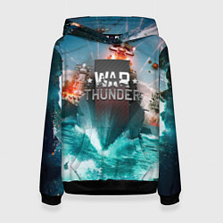 Толстовка-худи женская Wartunder корабль авианосец, цвет: 3D-черный