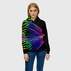 Толстовка-худи женская Неоновый лучи текстура, цвет: 3D-черный — фото 2