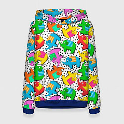 Толстовка-худи женская Нашивки слоники паттерн, цвет: 3D-синий