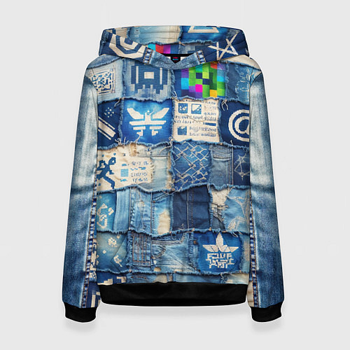 Женская толстовка Пэчворк с игровыми значками / 3D-Черный – фото 1