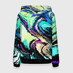 Толстовка-худи женская Абстракция смесь красок сине-зелёный, цвет: 3D-черный