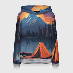 Толстовка-худи женская Палатка на берегу озера, цвет: 3D-меланж