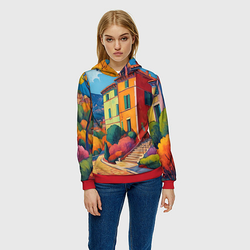 Женская толстовка Живопись яркие домики фовизм / 3D-Красный – фото 3