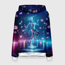 Толстовка-худи женская Танец неоновой кибер девушки - нейроарт, цвет: 3D-белый