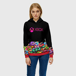 Толстовка-худи женская Xbox пончики, цвет: 3D-красный — фото 2