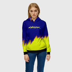 Толстовка-худи женская Cyberpunk 2077 краски жёлтые, цвет: 3D-черный — фото 2