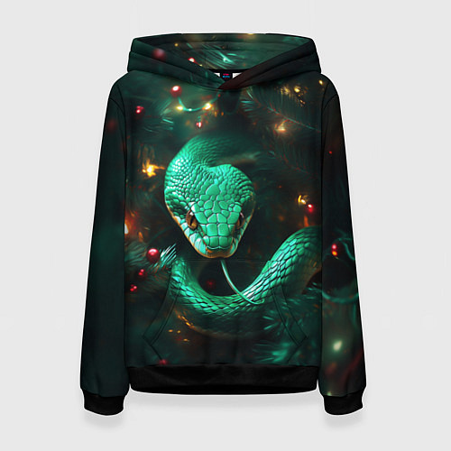Женская толстовка Зелёная новогодняя змея / 3D-Черный – фото 1