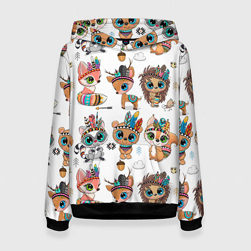 Женская толстовка Зверушки индейцы цветной паттерн / 3D-Черный – фото 1