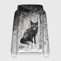 Толстовка-худи женская Серый лис в снежном лесу, цвет: 3D-белый