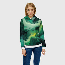 Толстовка-худи женская Изумрудные волны, цвет: 3D-белый — фото 2