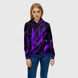 Толстовка-худи женская Purple stripes on a black background, цвет: 3D-синий — фото 2