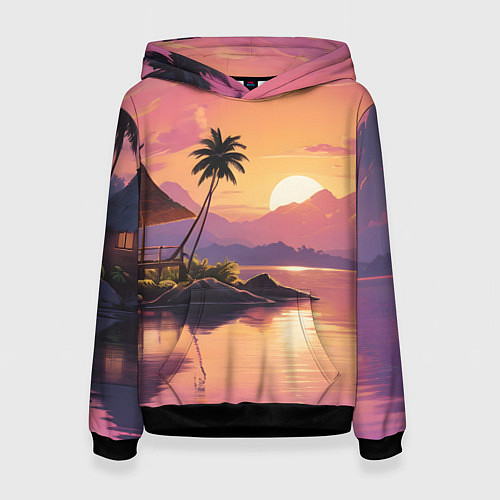 Женская толстовка Домик на берегу закат / 3D-Черный – фото 1