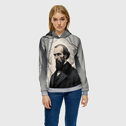 Толстовка-худи женская Достоевский зимняя аллея, цвет: 3D-меланж — фото 2