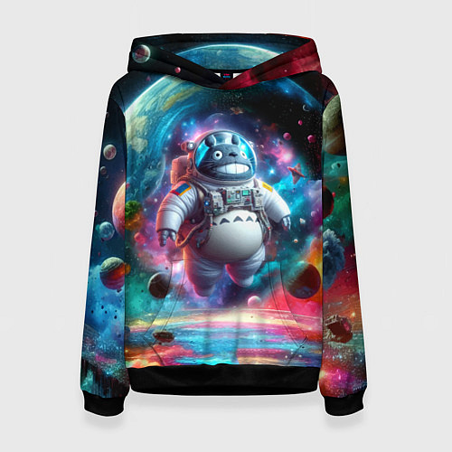 Женская толстовка Astronaut Totoro in neon space - ai art fantasy / 3D-Черный – фото 1