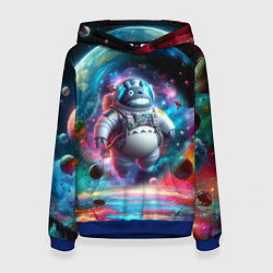 Толстовка-худи женская Astronaut Totoro in neon space - ai art fantasy, цвет: 3D-синий