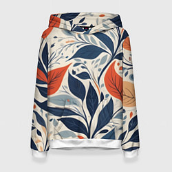 Толстовка-худи женская Искусство листья абстракция, цвет: 3D-белый
