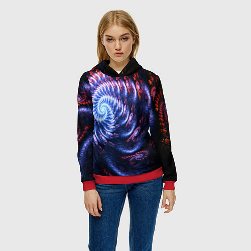 Женская толстовка Оптический фрактальный узор текстура / 3D-Красный – фото 3