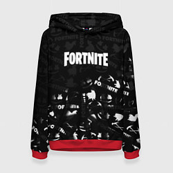 Толстовка-худи женская Fortnite pattern black, цвет: 3D-красный