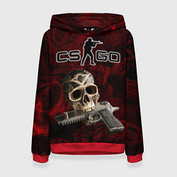 Толстовка-худи женская Череп с пистолетом в зубах, цвет: 3D-красный