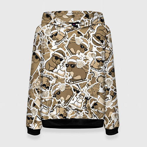 Женская толстовка Патерн новогодняя капибара в бежевом / 3D-Черный – фото 1