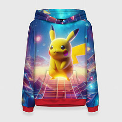 Толстовка-худи женская Funny Pikachu - vaporwave, цвет: 3D-красный