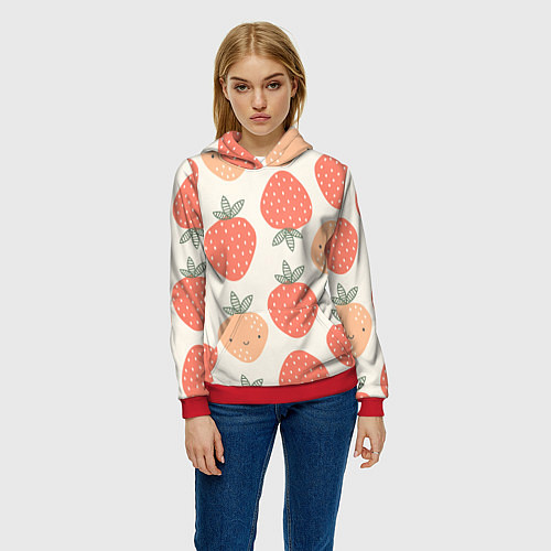 Женская толстовка Клубничный узор / 3D-Красный – фото 3