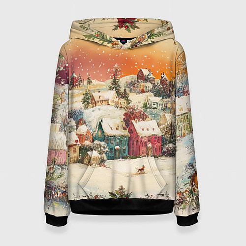 Женская толстовка Новогодний город из разноцветных домов / 3D-Черный – фото 1