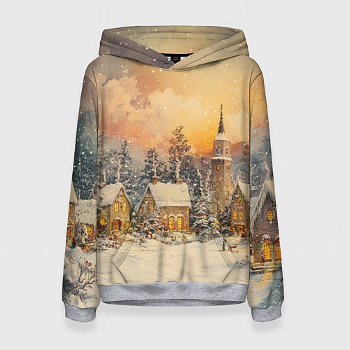 Женская толстовка Новогодний небольшой городок / 3D-Меланж – фото 1