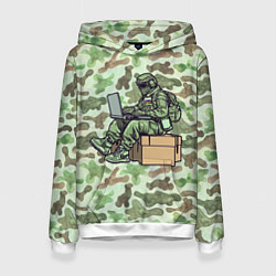 Толстовка-худи женская Русский солдат за ноутбуком, цвет: 3D-белый
