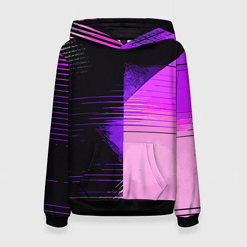 Женская толстовка Горизонтальные полосы на чёрно-розовом фоне / 3D-Черный – фото 1