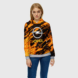Толстовка-худи женская Opel штрихи огненные, цвет: 3D-меланж — фото 2