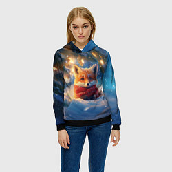 Толстовка-худи женская Лисица под новогодней елкой, цвет: 3D-черный — фото 2