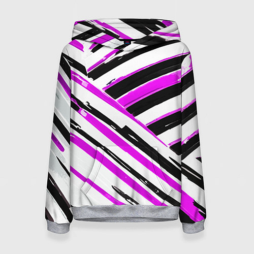 Женская толстовка Розово-чёрные полосы на белом фоне / 3D-Меланж – фото 1