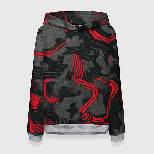 Женская толстовка Камуфляж черный в красную полоску / 3D-Меланж – фото 1