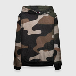 Толстовка-худи женская Армейский камуфляж, цвет: 3D-черный