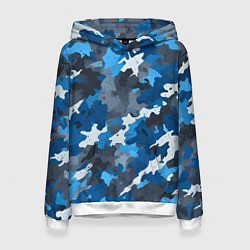 Толстовка-худи женская Синий армейский камуфляж, цвет: 3D-белый
