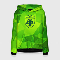 Толстовка-худи женская AEK Athens green poly, цвет: 3D-черный