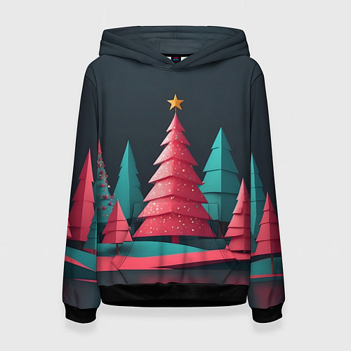 Женская толстовка Новогодний ночной лес / 3D-Черный – фото 1
