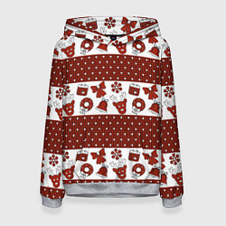 Толстовка-худи женская Новогодний паттерн, цвет: 3D-меланж