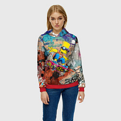 Толстовка-худи женская Bart Simpson on a skateboard - graffiti, цвет: 3D-красный — фото 2