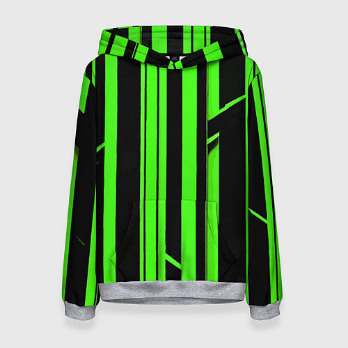 Женская толстовка Толстые зелёные полосы на чёрном фоне / 3D-Меланж – фото 1