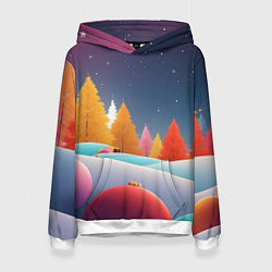 Толстовка-худи женская Яркие новогодние елки, цвет: 3D-белый