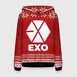 Толстовка-худи женская Новогодний Exo, цвет: 3D-черный